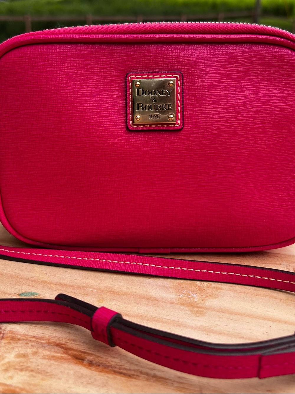 Dooney Bourke Sawyer Saffiano  Leather Camera Crossbody Bag Hot Pink